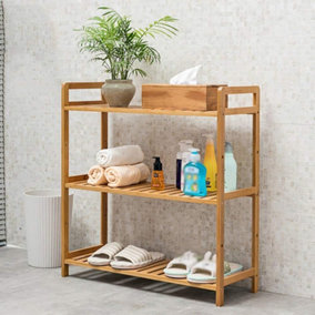 Livingandhome 3 Tier Bamboo Wood Bookcase Storage Shelf 68cm W x 25cm D x 71cm H