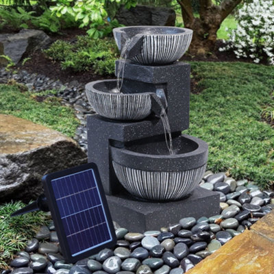 Livingandhome 3 Tier Bowls Outdoor Solar Powered Water Fountain Rockery Decoration with LED Lights | DIY at B&Q