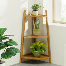 Livingandhome 3 Tier Brown Modern Corner Ladder Shelf Plant Display Stand 85 cm