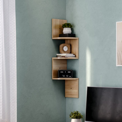 Livingandhome 3 Tier Brown Wooden Floating Corner Shelf Bookcase