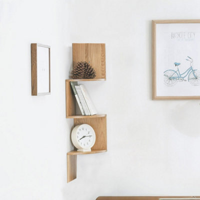 Livingandhome 3 Tier Brown Wooden Floating Corner Shelf Bookcase