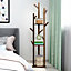 Livingandhome 3 Tier Dark Brown Wooden Coat Rack Stand with 8 Hooks for Entryway