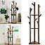 Livingandhome 3 Tier Dark Brown Wooden Coat Rack Stand with 8 Hooks for Entryway