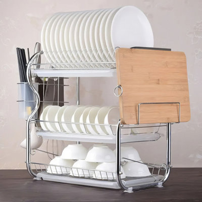 Livingandhome 2 Tier Dish Drainer Dish Drying Rack with Cutlery Holder