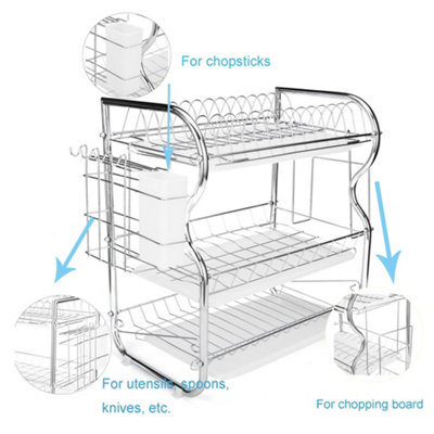 Livingandhome 3 Tier Dish Drainer Rack Draining Board Cutlery Holder with  Tableware Drainer Tray