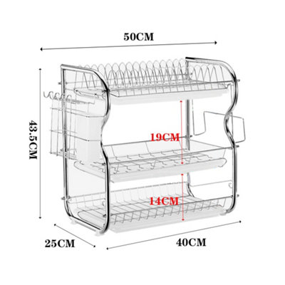 Livingandhome 3 Tier Green Kitchen Dish Drainer Rack Dish Drying Rack with  Cutlery Holder