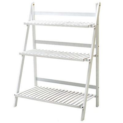 Livingandhome 3 Tier Foldable Wooden Ladder Shelf Plant Display Rack