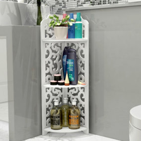 Livingandhome 3 Tier Freestanding Corner Bathroom Shelf Carved Shower Storage Organizer Display Rack Shelving Unit White