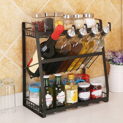 Freestanding Spice Rack - 3 Tier - Assembled - Black Metal Frame