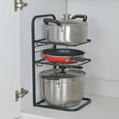 Livingandhome 3 Tier Kitchen Pot Pan Organizer Rack Adjustable Cookware  Holder Stand Shelf