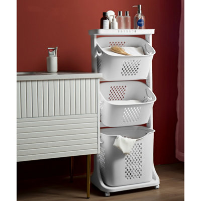 Livingandhome 3 Tier Laundry Storage Hamper Clothes Sorter Basket Bathroom  Storage Organizer Rack On Wheels | Diy At B&Q