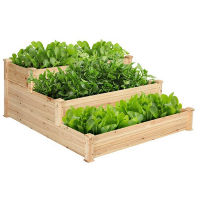 Livingandhome 3 Tier Square Wooden Raised Garden Bed Outdoor Planter Trough