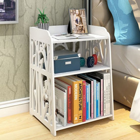 Livingandhome 3 Tier White Rustic Small Engraving Pattern Bedside Table Bedroom Nightstand Storage Cabinets