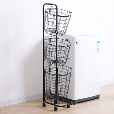 Livingandhome 3 Tiers Black Metal Laundry Basket Wire Laundry Hamper On  Wheels | Diy At B&Q