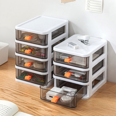 Livingandhome 3 Tiers White Plastic Desktop Stationery Cosmetic Storage Box Drawer Organizer with Handle