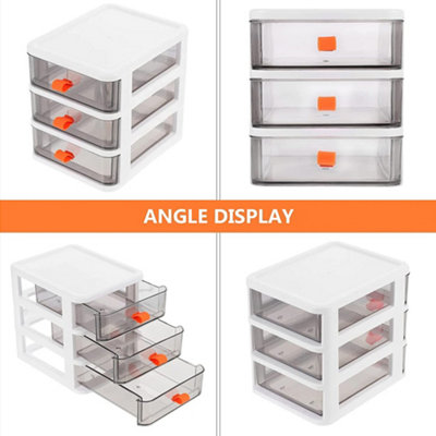 Livingandhome 3 Tiers White Plastic Desktop Stationery Cosmetic Storage Box Drawer Organizer with Handle