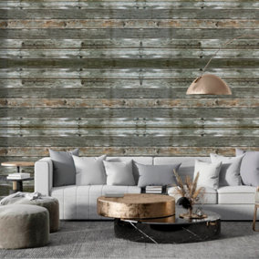 Livingandhome 3D Self Adhesive Grey Realistic Oak Wood Grain Effect Wallpaper 10m