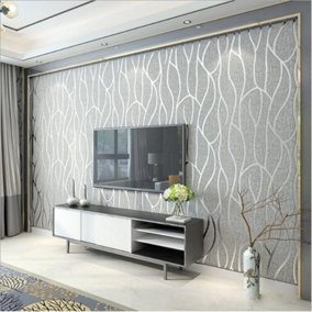 Livingandhome 3D Stripe Non Woven Wallpaper Roll TV Background Wall 950cm