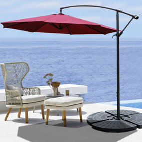 Livingandhome 3M Banana Parasol Patio Umbrella Sun Shade Shelter with Fan Shaped Base, Wine Red