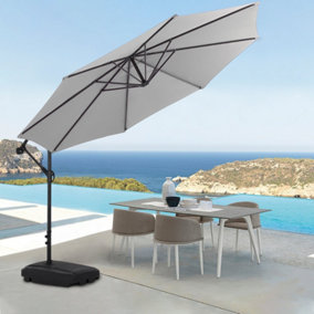 Livingandhome 3M Garden Banana Parasol Cantilever Hanging Sun Shade Umbrella Shelter with Rectangle Base, Light Grey