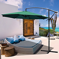 Livingandhome 3M Green Garden Banana Parasol Cantilever Hanging Sun Shade Umbrella Shelter with Cross Base