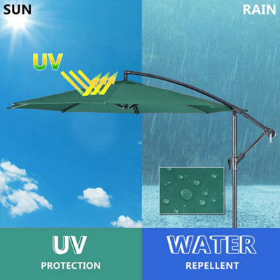Livingandhome 3M Large Garden Hanging Parasol Cantilever Sun Shade Patio Banana Umbrella No Base, Dark Green
