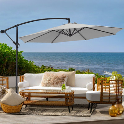 Livingandhome 3M Large Garden Hanging Parasol Cantilever Sun Shade Patio  Banana Umbrella No Base, Light Grey | DIY at Bu0026Q