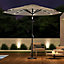 Livingandhome 3M Large Garden LED Parasol Outdoor Beach Umbrella with Light Sun Shade Crank Tilt with Round Base, Beige