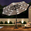 Livingandhome 3M Large Garden LED Parasol Outdoor Beach Umbrella with Light Sun Shade Crank Tilt with Round Base, Light Grey