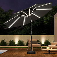 Livingandhome 3M Large Garden LED Parasol Outdoor Beach Umbrella with Light Sun Shade Crank Tilt with Square Base,  Dark Grey