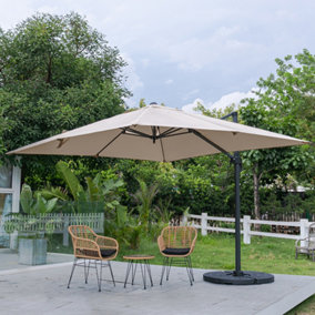 Livingandhome 3M Large Garden Roma Tilting Aluminium Cantilever Parasol With Fan-shaped Base, Taupe