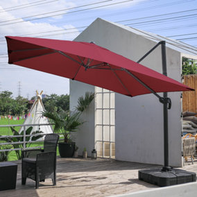 Livingandhome 3M Large Garden Roma Tilting Aluminium Cantilever Parasol With Square Base, Wine Red
