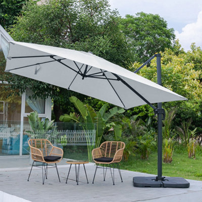 Livingandhome 3M Large Garden Rome Tilting Aluminium Cantilever Parasol  With Petal Base, Light Grey | DIY at Bu0026Q