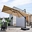 Livingandhome 3M Large Garden Rome Tilting Aluminium Cantilever Parasol With Square Base, Taupe