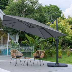 Livingandhome 3M Large Rotatable Tilting Garden Rome Umbrella Cantilever Parasol with Square Base, Dark Grey