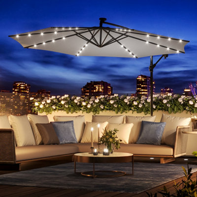 Livingandhome 3M Outdoor Cantilever Banana Umbrella Garden Parasol Crank  Lift LED Lighted No Base, Light Grey | DIY at Bu0026Q