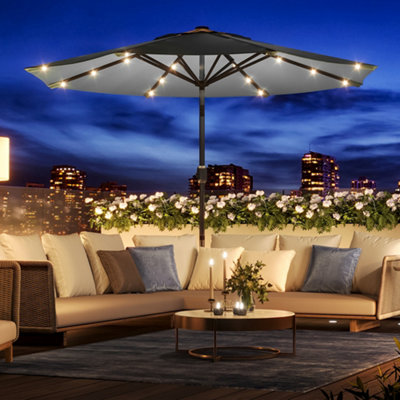 Livingandhome 3M Tilting Garden Parasol Outdoor Market Table Umbrella Sun  Shade Solar LED Lighted Crank Lift No Base, Dark Grey | DIY at Bu0026Q