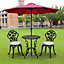 Livingandhome 3pcs Black Round Cast Aluminum Outdoor Bistro Table and Chairs Set with Parasol Hole and Cushions