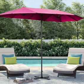 Livingandhome 4.6M Garden Double Sided Parasol Umbrella Patio Sun Shade Crank With Folding Cross Base, Wine Red