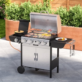 Livingandhome 4 Burner Outdoor Stainless Steel BBQ Gas Grill with Side Burner