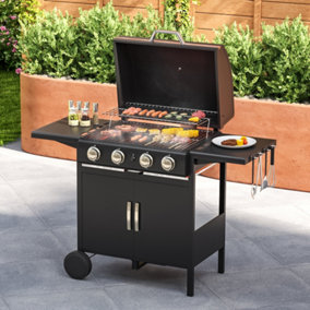Livingandhome 4 Burners Black Outdoor BBQ Propane Gas Grill with Wheels