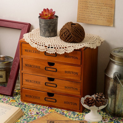 Livingandhome 4 Drawers Retro Brown Wooden Tabletop Pull Out