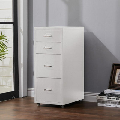 Livingandhome 4 Drawers White Mobile Under Desk Storage Metal File
