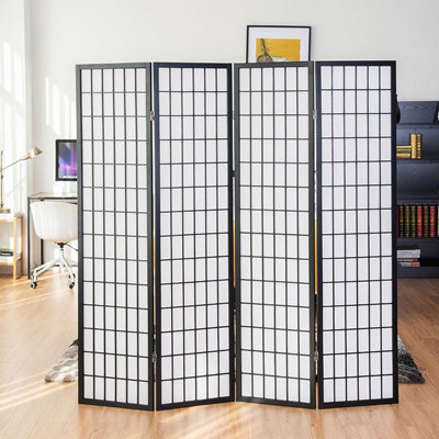 Livingandhome 4 Panel Black Room Divider Privacy Screen Folding Room ...