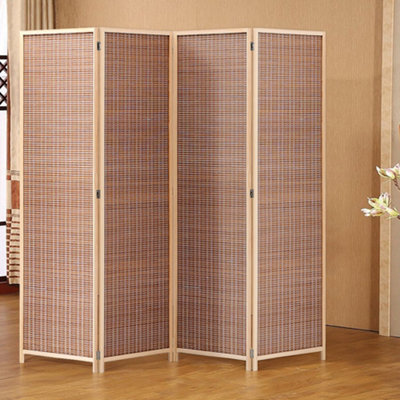 Livingandhome 4 Panel Brown Room Divider Indoor Privacy Screen Folding ...