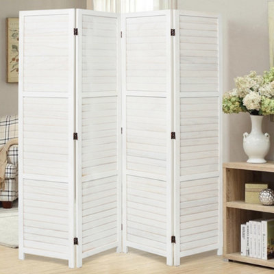 Livingandhome 4 Panel White Folding Solid Wood Room Divider Indoor ...