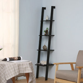 Livingandhome 4 Tier Black Wooden Wall Ladder Shelf Storage Stand