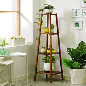 Livingandhome 4 Tier Brown Vintage Tiered Indoor Plant Stand Solid Wood Display Shelf 120 cm
