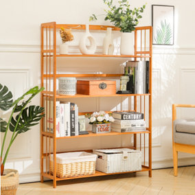 Livingandhome 4 Tier Free Standing Bamboo Bookshelf Book Rack Organizer for Living Room Study Room Office 127 cm