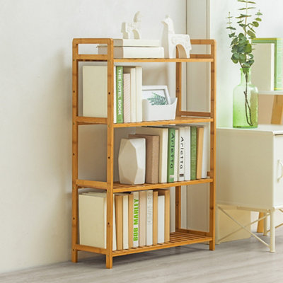 Bamboo Wood 4-Shelf Bookcase Plant Stand Shelving Unit - Pictured